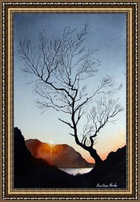 Water Framed Paintings - Tree above Crummock water by Paul Dene Marlor