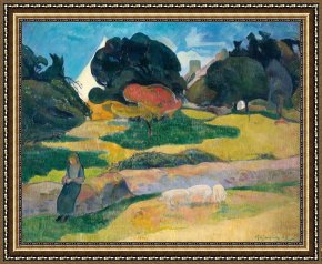 Kohler's Pig Framed Prints - Girl Herding Pigs by Paul Gauguin
