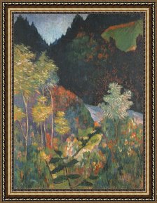 Four Boars in a Landscape Framed Paintings - Landscape by Paul Gauguin