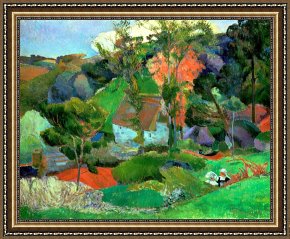 Four Boars in a Landscape Framed Paintings - Landscape at Pont Aven by Paul Gauguin