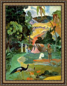 Four Boars in a Landscape Framed Paintings - Matamoe or Landscape with Peacocks by Paul Gauguin