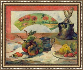 Still Life Framed Prints - Still Life with a Fan by Paul Gauguin