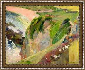Pianist And Checker Players 1924 Framed Prints - The Flageolet Player on the Cliff by Paul Gauguin
