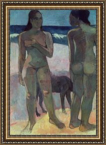 Woman with Cello Framed Prints - Two Tahitian Women on the Beach by Paul Gauguin