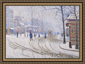 Cold Framed Paintings - Snow Boulevard De Clichy Paris by Paul Signac