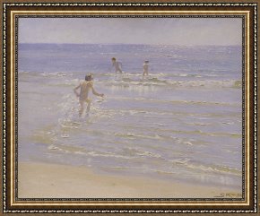 The Drummer Boy's Dream Framed Paintings - Boys Swimming by Peder Severin Kroyer