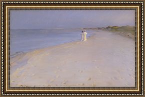 A Quiet Evening Framed Prints - Summer evening at the South Beach by Peder Severin Kroyer