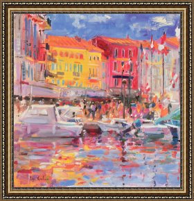 Tropez Framed Paintings - Le Port de St Tropez by Peter Graham