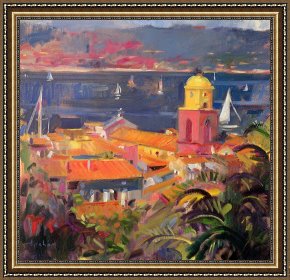 Tropez Framed Paintings - St Tropez Sailing by Peter Graham