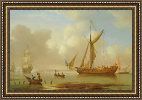 Royal Framed Prints - Royal Yacht Becalmed At Anchor by Peter Monamy