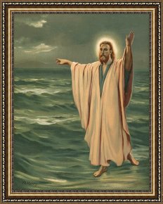 Sea Framed Paintings - Christ walking on the sea by Philip Richard Morris