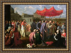 Square - Fort-philippe Framed Paintings - Pope Clement XI in a Procession in St. Peter's Square in Rome by Pier Leone Ghezzi