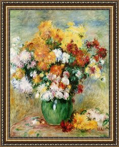 Pierre Framed Paintings - Bouquet of Chrysanthemums by Pierre Auguste Renoir
