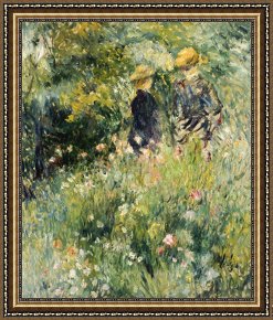 The Garden of Eden Framed Paintings - Conversation in a Rose Garden by Pierre Auguste Renoir