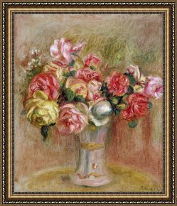 Pierre Framed Paintings - Roses in a Sevres Vase by Pierre Auguste Renoir