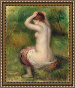 Seated Nude Framed Paintings - Seated nude by Pierre Auguste Renoir