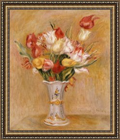 Cold Framed Paintings - Tulips by Pierre Auguste Renoir
