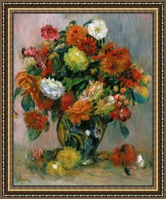 Flowers in a Blue Vase Framed Prints - Vase of Flowers by Pierre Auguste Renoir