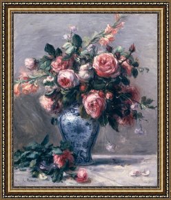 Pierre Framed Paintings - Vase of Roses by Pierre Auguste Renoir
