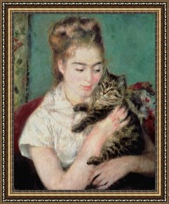 Woman with Cello Framed Prints - Woman with a Cat by Pierre Auguste Renoir