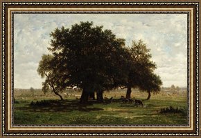 Pierre Framed Paintings - Holm Oaks by Pierre Etienne Theodore Rousseau