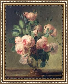 Flowers in a Blue Vase Framed Prints - Vase of Flowers by Pierre Joseph Redoute