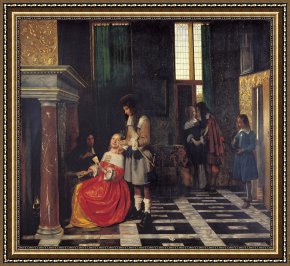 Pianist And Checker Players 1924 Framed Prints - The Card Players by Pieter de Hooch