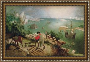 Four Boars in a Landscape Framed Paintings - Landscape with the Fall of Icarus by Pieter the Elder Bruegel