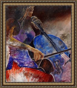Woman with Cello Framed Prints - Cello player by Pol Ledent