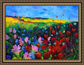 Field of Yellow Irises at Giverny Framed Paintings - Field flowers by Pol Ledent