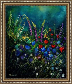 Farm Garden with Flowers Framed Paintings - Garden Flowers 56 by Pol Ledent