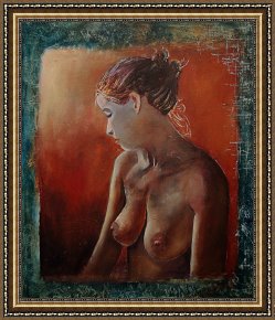 Cubist Nude Orange And Purple Framed Paintings - Nude 569022455 by Pol Ledent