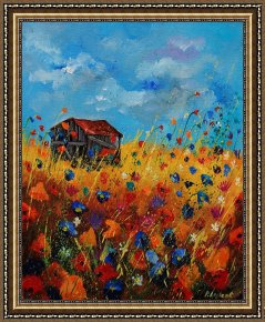 Wild Boar Framed Prints - Old barn and wild flowers by Pol Ledent