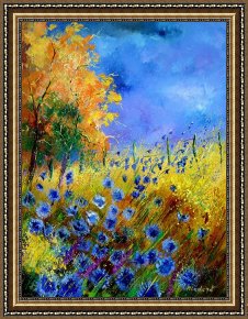 Tree Framed Prints - Orange tree and blue cornflowers by Pol Ledent