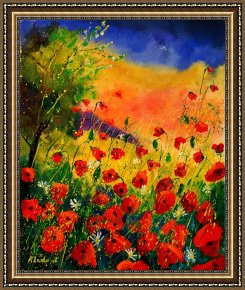 Meadow Poppies IV Framed Prints - Red Poppies 45 by Pol Ledent