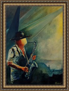 Pianist And Checker Players 1924 Framed Prints - Sax Player by Pol Ledent