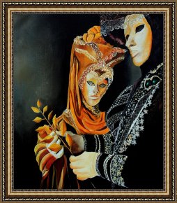 Pol Ledent Framed Prints - Two masks in Venice by Pol Ledent