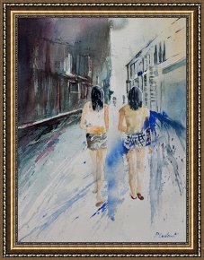 Walking The Plank Framed Paintings - Walking in the street by Pol Ledent