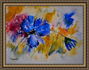 Watercolor Framed Prints - Watercolor Blue Flowers by Pol Ledent