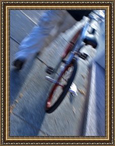 Walking The Plank Framed Paintings - Person Walking with Bike Down City Street in San Francisco by Raymond Gehman