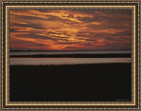 Between Geest And Marsh Framed Paintings - Sunset Over a Salt Marsh with Cordgrass by Raymond Gehman