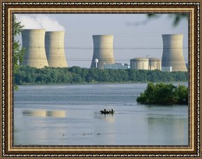 Raymond Gehman Framed Prints - View of Three Mile Island Nuclear Reactor on The Susquehanna River by Raymond Gehman