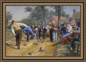 Village Framed Prints - Playing Boules Iin a Flemish Village by Remy Cogghe