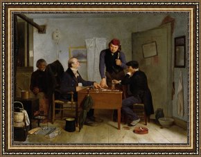 Pianist And Checker Players 1924 Framed Prints - The Card Players by Richard Caton Woodville