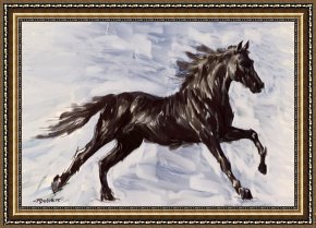 Wolfe Framed Paintings - Running Horse by Richard De Wolfe