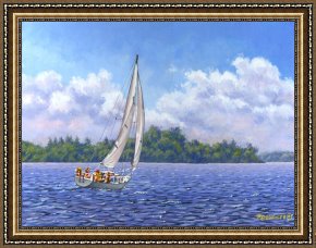 Wolfe Framed Paintings - Sailing the Reach by Richard De Wolfe