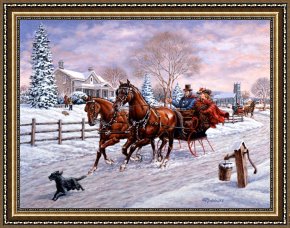 Wolfe Framed Paintings - Sleigh Ride by Richard De Wolfe