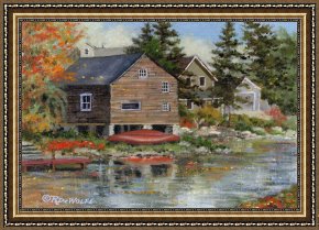 Wolfe Framed Paintings - The Red Canoe by Richard De Wolfe