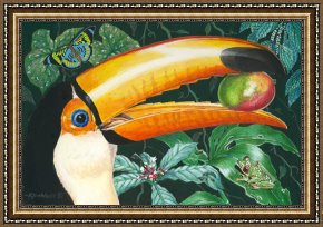 Wolfe Framed Paintings - Tropical Rain Forest Toucan by Richard De Wolfe