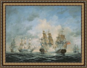 Swine, 19th Century Framed Prints - 19th Century Naval Engagement in Home Waters by Richard Willis
